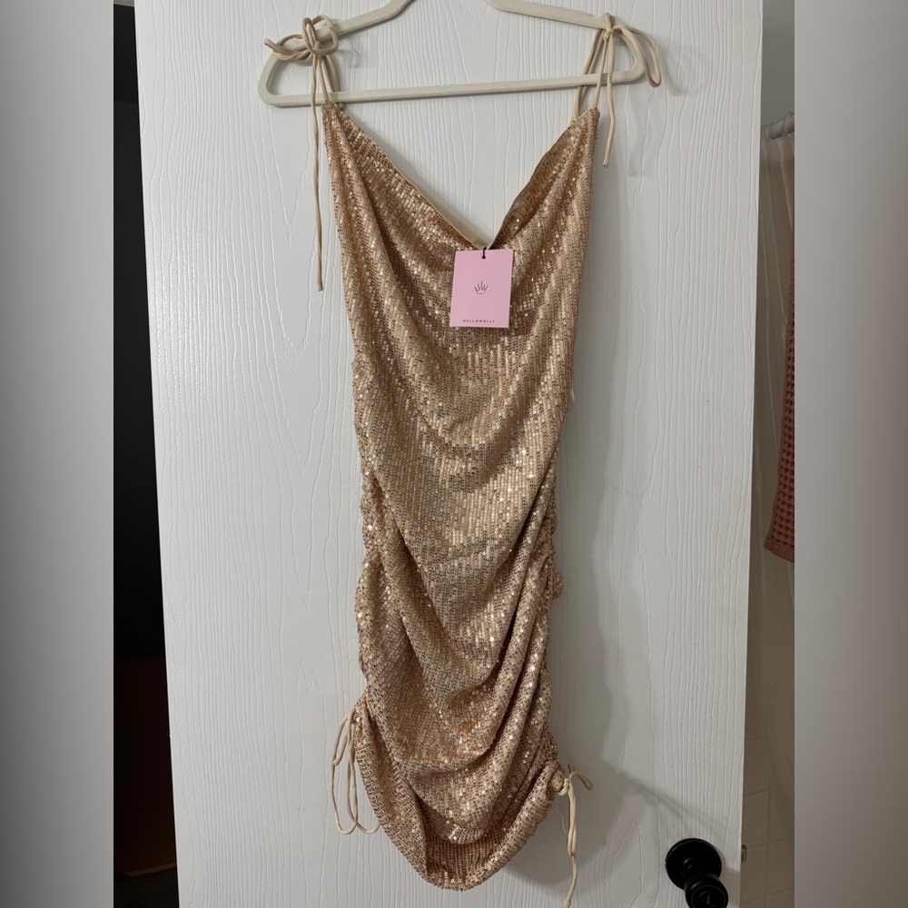 HELLO MOLLY Hand Me A Spritz Sequin Dress Bronze